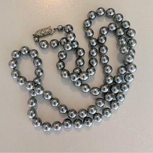 Blue Silver Faux Pearl Necklace